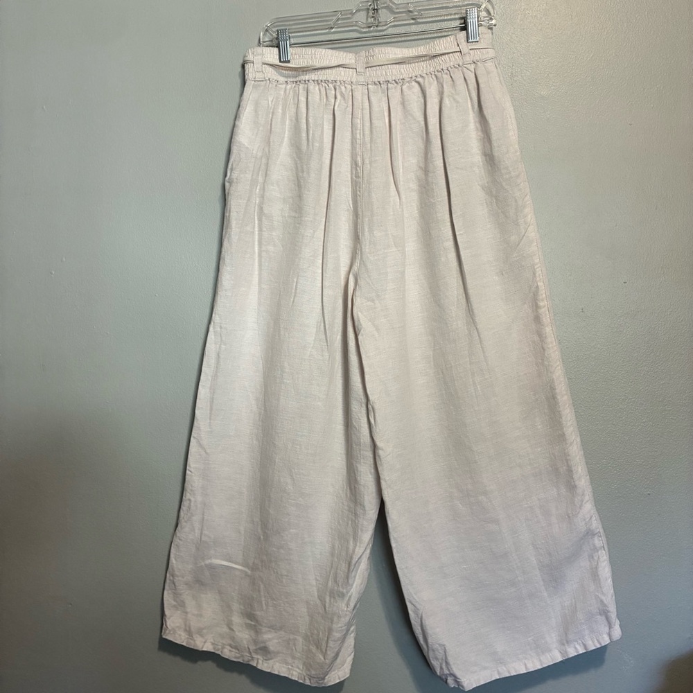 Halston Heritage Cream Linen Wide Leg Pants Drawstring Size L - Picture 5 of 7